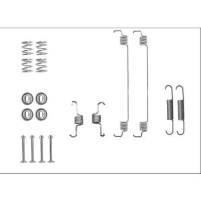 Abbildung von HELLA 8DZ 355 206 051 Zubehörsatz, Bremsbacken RENAULT: CLIO 2, 4 Schrägheck, 2 Kasten, NISSAN: MICRA 4, Note II Hatchback