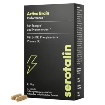 Abbildung von serotalin® ORIGINAL HAPPY ENERGY Kapseln Mit Griffonia +Vitamin D3 hochdosiert +B12 +B6 +Phenylalanin +Zink +Chrom +Koffein 30 vegane