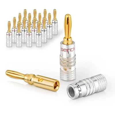 Abbildung von Sentivus SC010 16 Bananenstecker Professionell (16er Set) für alle Lautsprecherkabel mit einem Durchmesser von max. 6mm², Stück Farbcodierung (8x rot, 8x schwarz), 24k vergoldet