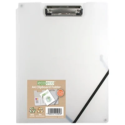 Abbildung von eco Klemmbrettmappe mit Innenfach und Rückentasche, A4, 50% recycelt, transparent, Stiftehalter eco069CL
