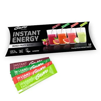 Abbildung von GoMo ENERGY® Sortenmix fruchtige Energie│ Getränkepulver Zuckerfrei│ Koffein + Vitamine Mineralien Pflanzenextrakte │ mit Stevia für 250ml Getränk Mixed FRUITY BOOST Set 4 x 3 Einzelportionen