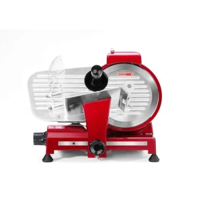 Abbildung von HENDI Aufschnittmaschine, Profi Line 220, Messerdurchmesser: 220mm, Allesschneider, Stufenlos einstellbare Schnittstärke (0 12mm), 220 240V/280W, 506x435x(H)347mm, Aluminium, Edelstahl, Rot
