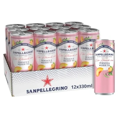 Abbildung von San Pellegrino Creazioni Pfirsich &amp; weißer Tee, Kalorienarme Limonade, 37 Kalorien pro Dose, 12er Pack (12 x 330ml) Einweg Dosen