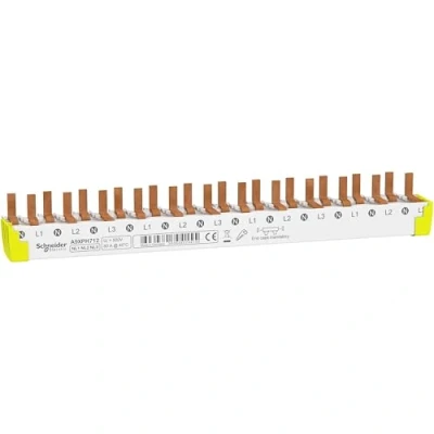 Abbildung von Schneider Electric A9XPH712 Kammschiene, Anschluss unten, leicht schneidbar, Acti 9, 3P+N, 80A, 230 V, Anthrazitgrau, 12 Module für 6 FI/LS