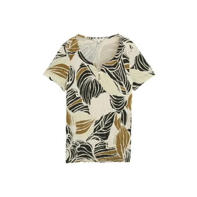Abbildung von TOM Tailor Crinkle MIT Muster Tshirt print, Damen, Größe: Large, Neutral cut leaves design
