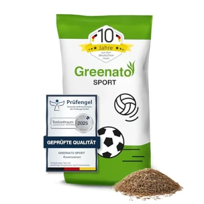 Abbildung von Greenato Rasensamen Sport und Spielrasen Grassamen schnellkeimend, 15 kg, ideal für Neuansaat Rasennachsaat extra robuster Rasen