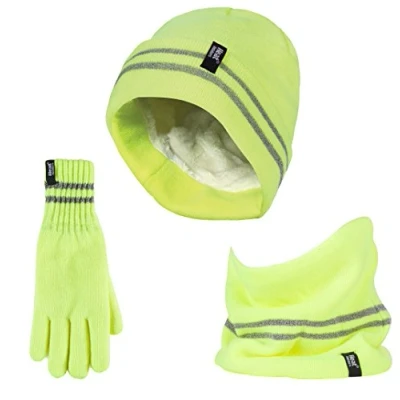 Abbildung von HEAT HOLDERS Warnschutz Set für Mütze, Halswärmer und Handschuhe, reflektierend, extrem kaltes Wetter (L XL, Gelb)