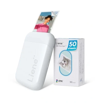 Abbildung von Liene Mini Fotodrucker für Smartphone(5x7,6cm) mit 50 Blatt Zink Fotopapier Kleberückseite, 300DPI Bluetooth Sofortbilddrucker kompatibel iOS &amp; Android Smartphone, Integrierter Akku