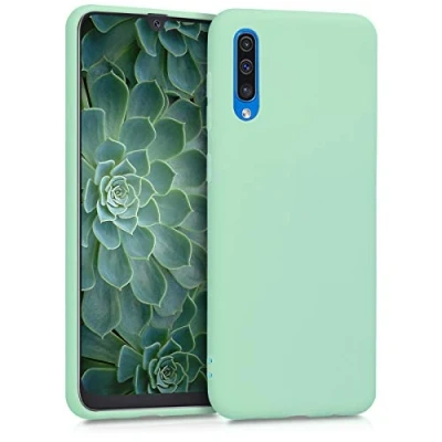 Abbildung von kwmobile Hülle kompatibel mit Samsung Galaxy A50 weiches TPU Silikon Case Cover geeignet für kabelloses Laden Mintgrün matt