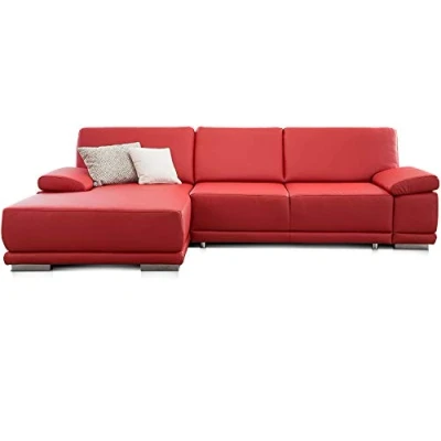 Abbildung von CAVADORE Schlafsofa Corianne / L Form Sofa mit verstellbaren Armlehnen, Bettfunktion und Longchair 282 x 80 162 Kunstleder, rot