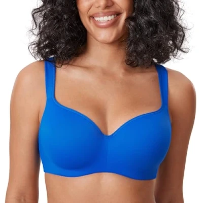 Abbildung von DELIMIRA Damen T Shirt BH mit Bügel Nahtloser Große Größen Gepolstert Funkelndes Blau 85C