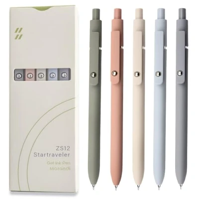 Abbildung von UIXJODO Gelstifte, 5 Stück 0,5 mm japanische schwarze Tinte, feine Spitze, glatte Schreibstifte, High End Serie Stifte für Tagebuch, Notizen, niedliche Büro, Schule(Morandi)