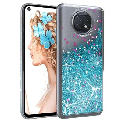 Abbildung von EAZY CASE Hülle kompatibel mit Xiaomi Redmi Note 9T 5G Schutzhülle Flüssig Glitzer, Handyhülle, Schutzhülle, Back Cover Glitter Flüssigkeit, TPU/Silikon, Transparent/Durchsichtig, Blau