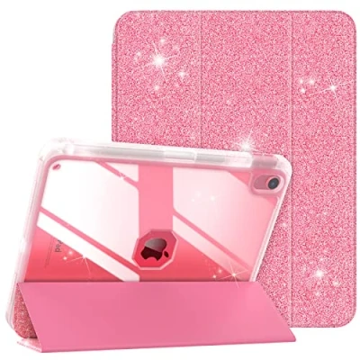 Abbildung von TiMOVO Hülle für iPad 10 Generation 10,9 Zoll 2022 mit Stifthalter, Hülle, Schlank Trifold Schutzhülle Klarer Rückseite 10th Gen, Glitter Wassermelone Rot