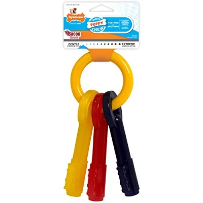 Abbildung von Nylabone Puppy Teething Key Flexibel Gelb&amp;Blau&amp;Rot Hundespielzeug ...