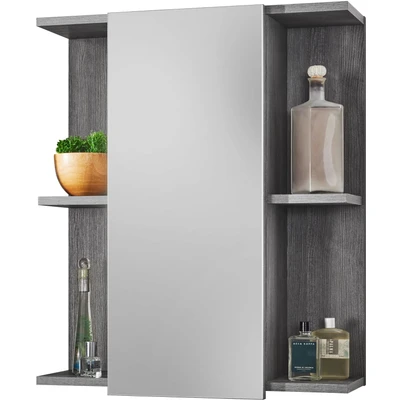 Abbildung von Silver Spiegelschrank Bad in Rauchsilber FSC zertifiziert Badezimmerspiegel Schrank mit viel Stauraum 60 x 70 20 cm (B/H/T)