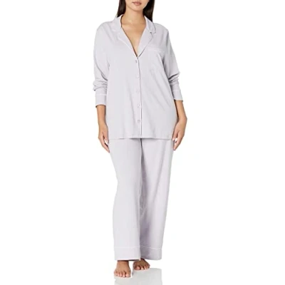 Abbildung von Amazon Essentials Damen Schlafanzug Set Baumwollmodal langärmliges Hemd und Lange Hose, Lila, XL Große Größen