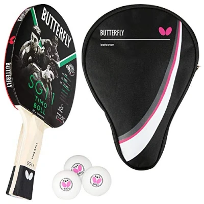 Abbildung von Butterfly 1x Timo Boll SG11 Tischtennisschläger + Hülle Drive Case 3x TT Bälle