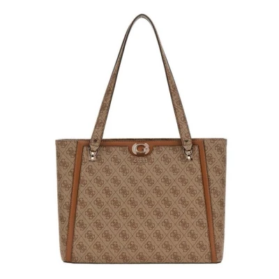 Abbildung von Guess Orlina LOGO Satchel Handtasche, Damen, Größe: One Size, Latte logo/brown