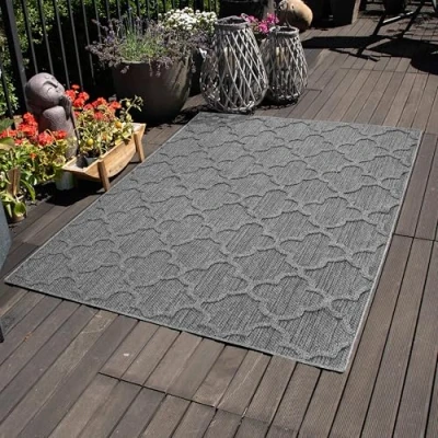 Abbildung von Carpettex Outdoor Teppich Wetterfest 80 x 250 cm Läufer, Sisaloptik, Grau Ideal für Balkon, Garten, Terrasse, Camping und als Küchenläufer Waschbarer Teppich, Skandinavisches Design, Flachgewebe