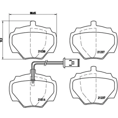 Abbildung von BREMBO P 44 003 Bremsbelagsatz inkl. Verschleißwarnkontakt ohne Zubehör LAND ROVER: Discovery 1, Range Rover 1