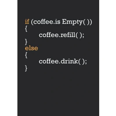 Abbildung von Notizbuch A5 liniert mit Softcover Design: Programmierer Kaffee Witz Programmcode Scherz Geschenk: 120 linierte DIN Seiten