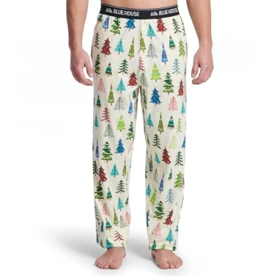 Abbildung von Little Blue House Herren Jersey Pants Pyjama Bottoms Pyjamahose, Weihnachtsbäume, S