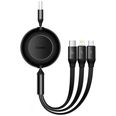 Abbildung von Bright Mirror 2 Series Retractable 3 in 1 Fast Charging Data Cable USB to M+L+C 66W 1.1m Black von Baseus Schwarz Aluminium