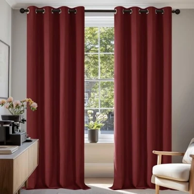 Abbildung von Deconovo Vorhang Verdunkelungsvorhang Kälteschutz Gardinen Wohnzimmer Verdunkelung Vorhänge, 210x140 cm(HöhexBreite), Rot, 2er Set