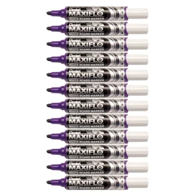 Abbildung von Pentel Maxiflo MWL6 Whiteboard Marker, trocken abwischbar, breite Keilspitze, Flüssigtinte, Violett, 12 Stück