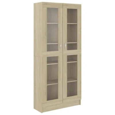Abbildung von vidaXL Vitrinenschrank Bücherschrank Aktenschrank Büroschrank Vitrine Schrank Bücherregal Standvitrine Sonoma Eiche 82,5x30,5x185,5cm Holzwerkstoff