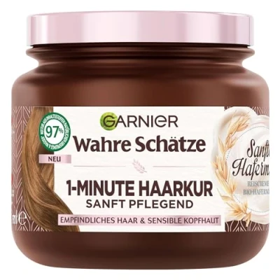 Abbildung von Wahre Schätze Feuchtigkeitsspendende 1 Minute Haarkur für sensible Kopfhaut, Mit Reiscreme und Bio Hafermilch ein angenehmes Haarerlebnis, Vegane Formel, x 340 ml