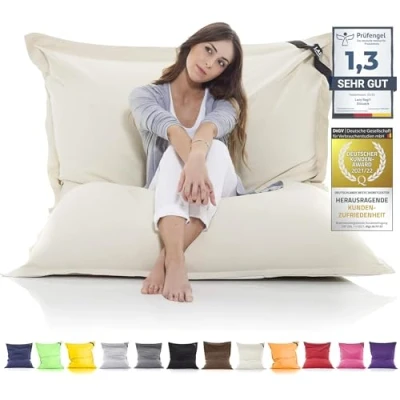 Abbildung von LAZY BAG Original Riesen Sitzsack Cotton XXL 180x140cm mit 400L hautfreundliches Baumwolle Sitzkissen 2 in 1 relaxtes Sitzen &amp; Liegen Perfekte Ergonomie Dank 4 Mio. EPS Perlen waschbarer Bezug