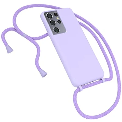 Abbildung von EAZY CASE Premium Silikon Handykette kompatibel mit Samsung Galaxy S21 Ultra 5G Handyhülle Umhängeband, Handykordel Schutzhülle, Silikonhülle, Hülle, Kette für Smartphone, Lavendel Lila