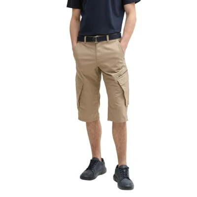 Abbildung von TOM Tailor MAX Overknee MIT GÜRTEL Shorts, Herren, Größe: 34, Beige mesh print