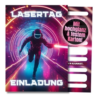 Abbildung von HIDEBLOOM I Lasertag Einladungskarten Kindergeburtstag Jungen 12 Stück DIN A6 (10,5 cm x 14,8 cm) Einladung Geburtstag Gaming Party Laser Tag