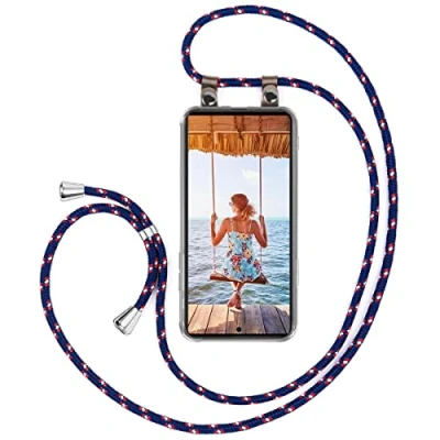 Abbildung von moex Handykette kompatibel mit Samsung Galaxy S23 Ultra Hülle Band Längenverstellbar, Handyhülle zum Umhängen, Silikon Case Transparent Kordel Schnur abnehmbar in Blau
