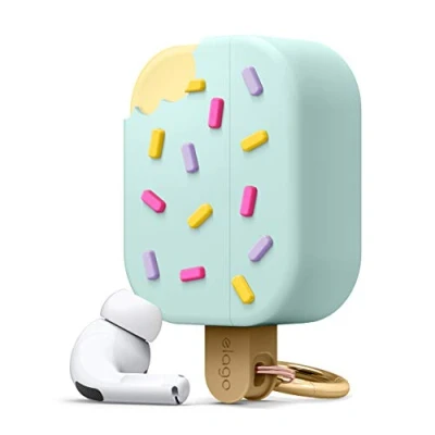 Abbildung von elago Ice Cream Case mit Karabiner Kompatibel AirPods Pro Hülle, Silikonhülle im 3D EIS Design, Süße Schutzhülle (Mint)