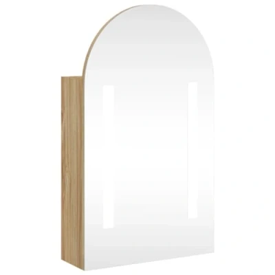 Abbildung von vidaXL Spiegelschrank, Gewölbt Badschrank mit LED Beleuchtung, Hängeschrank Badezimmerschrank viel Stauraum, Wandschrank Badmöbel, Eichenoptik