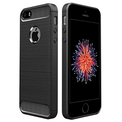 Abbildung von Verco Schutzhülle für Apple iPhone SE 1. Generation, 5/5S robuste weiche Handyhülle 5 / 5S Hülle Silikon Case Schwarz