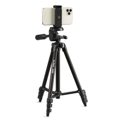 Abbildung von CULLMANN 52104 Alpha 1000 Stativ mobile BT m. Smartphonehalter und Bluetooth Auslöser (Auszugshöhe 106 cm, Packmaß 37 mit 3 Wege Kopf, max. Tragkraft 1 kg, Gewicht 480 g), schwarz