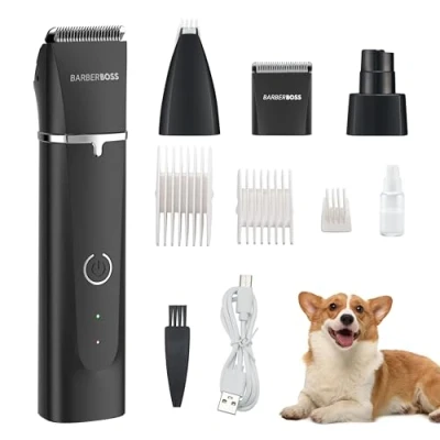 Abbildung von BarberBoss Hundepflegeset, Hundetrimmer für die Fellpflege, Hundeschermaschine Profi dickes Haar, schnurlos, Katzenschermaschine mattiertes Fell, Haustierpflegeset QR 9092