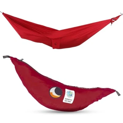 Abbildung von Fallschirmhängematte Compact Das Original seit 1996 Burgund Leicht, Handgemacht &amp; Nachhaltig 320 x 155 cm, nur 500 g Schneller Aufbau &lt; 1min Camping, Hängematte