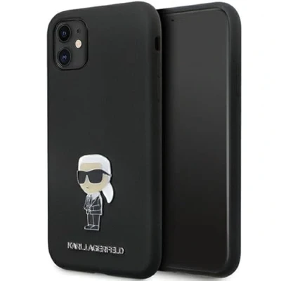 Abbildung von Karl Lagerfeld KLHCN61SMHKNPK Hülle für iPhone 11 / Xr 6.1&quot; Schwarz Silicone Ikonik Metal Pin