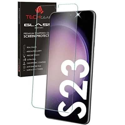 Abbildung von TECHGEAR Glas Schutzfolie kompatibel mit Samsung Galaxy S23 5G, Displayschutzfolie aus gehärtetem (2.5D Runde Kante) [9H Härte] [Crystal Clarity] [Kratzfest] [No Bubbles]