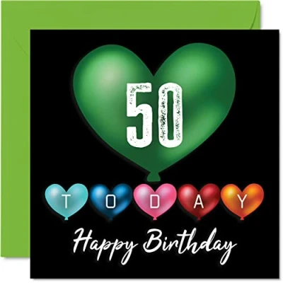 Abbildung von Stuff4 Lustige Geburtstagskarte zum 50. Geburtstag für Männer und Frauen Herzballons Happy Birthday Karte Vater, Mutter, Großvater, Nanny, Oma, Onkel, Tante, Cousin, Freund, 145 mm x