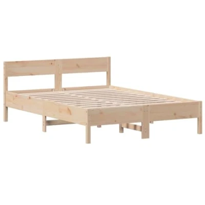 Abbildung von vidaXL Massivholzbett, Holzbett Bett mit Kopfteil, Bettgestell Lattenrost, Doppelbett Bettrahmen Schlafzimmerbett, 135x190cm Massivholz Kiefer