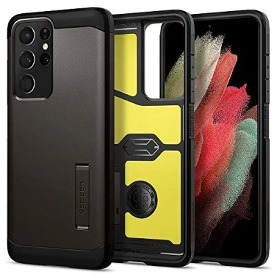 Abbildung von Samsung Galaxy S21 Ultra Hülle Kunststoff Spigen Hard Case/Backcover Handyhülle Grau Shockproof/Stoßfest
