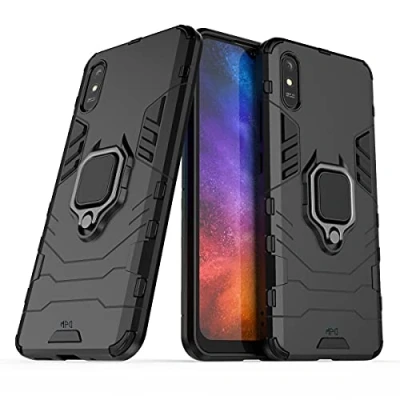 Abbildung von Max Power Digital Hülle für Xiaomi Redmi 9A / 9AT Drehbar Ringhalter Cover Magnet Bumper Handyhülle Case Stoßfest Doppelschichter Schutzhülle Outdoor Shock Absorption Mit Ring (Schwarz)
