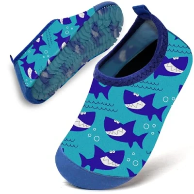 Abbildung von Badeschuhe Baby Kinder Wasserschuhe Jungen Schwimmschuhe Strandschuhe Badesoken Kleinkind Aquaschuhe Barfuss Schuhe(Hellblauer Hai,24/25)